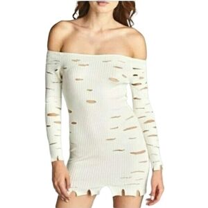 Off-Shoulder Cream Sweater Dress